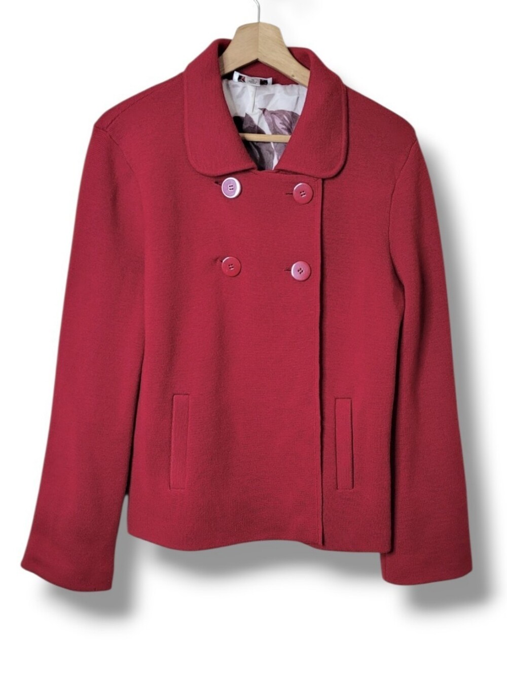 Talbots Red Merino Wool Double Breasted Knit Jacket